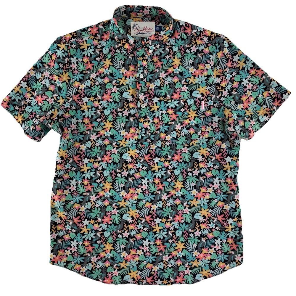 Chubbies Tropical Polo Shirt Mens Large Toucan Floral Print Colorful